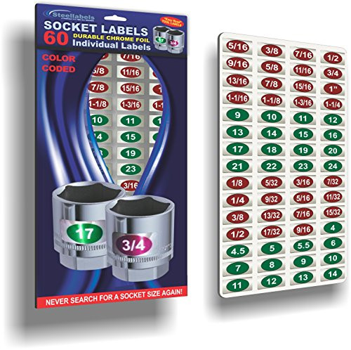Chrome Socket Labels - Tough Chrome Foil Decals for Sockets and Tool Identification. Great for The Mechanic and homeowner, Socket Stickers fit All fine Snap On, Craftsman, Mac, Matco, Cromwell Tools