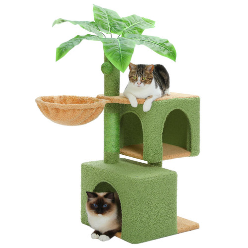 PEQULTI 43.3'' Cat Tree Tower for Indoor Cats, Cactus Cat Tree with 2 Big Cat Condos,Cat Scratching Posts and Deep Hammock, Green Cat Activity Tree for Large Cats