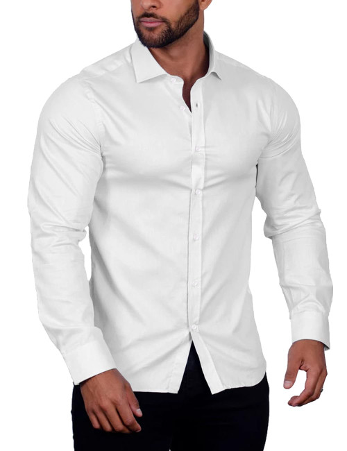 COOFANDY Men's Slim Fit Dress Shirts Wrinkle-Free Long Sleeve Casual Button Down Shirt White