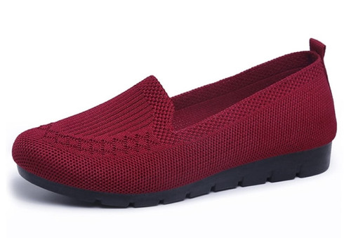 SPATI Women's Knitted Lightweight Comfortable Flat Shoes Loafers Slip On Casual Breathable Mesh Walking Round Toe (Red, Numeric_9)