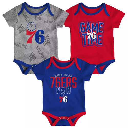Outerstuff NBA Newborn Infants Game Time 3 Pieces Onsie Creeper Bodysuit Romper Set (Philadelphia 76ers, 3-6 Months)