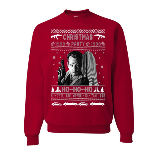wild custom apparel Nakatomi Christmas Party 1998 Ho-Ho-Ho Ugly Christmas Crewneck Sweatshirt COLLECTION 1, Red, X-Large