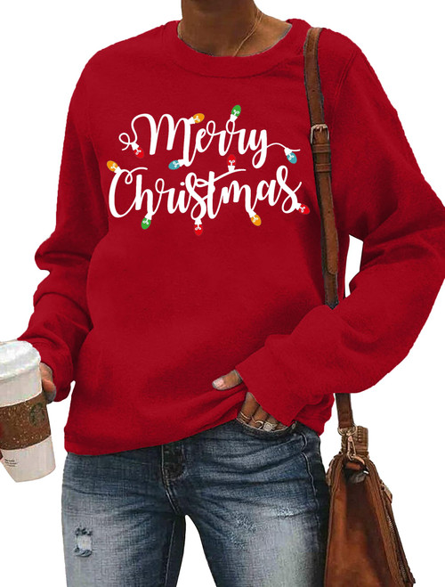 MAIHUN Christmas Sweatshirt Womens Merry Christmas Long Sleeve Xmas Holiday Christmas Lights Pullover Shirts Red MAIHUN Christmas Sweatshirt Womens Merry Christmas Long Sleeve Xmas Holiday Christmas Lights Pullover Shirts Red