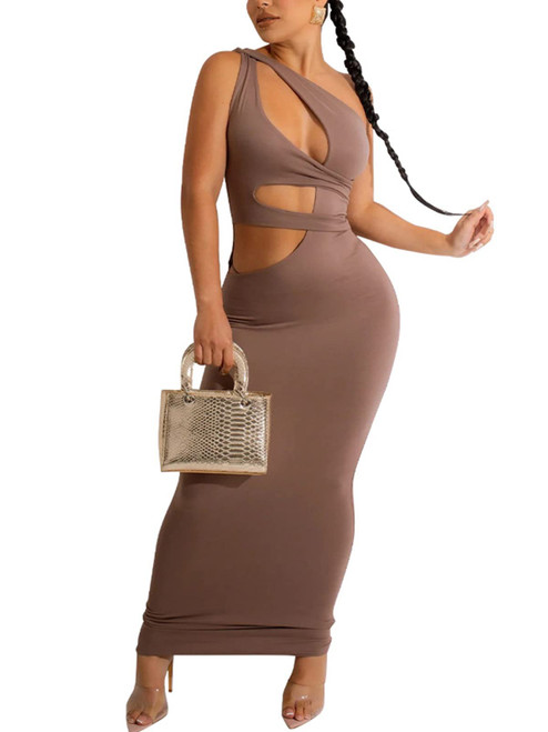 acelyn One Shoulder Maxi Dress for Women Cut Out Summer White Sexy Bodycon Sleeveless Ruched Cocktail Birthday Club Party Outfit Long Sundress Brown M acelyn One Shoulder Maxi Dress for Women Cut Out Summer White Sexy Bodycon Sleeveless Ruched Cocktail Birthday Club Party Outfit Long Sundress Brown M