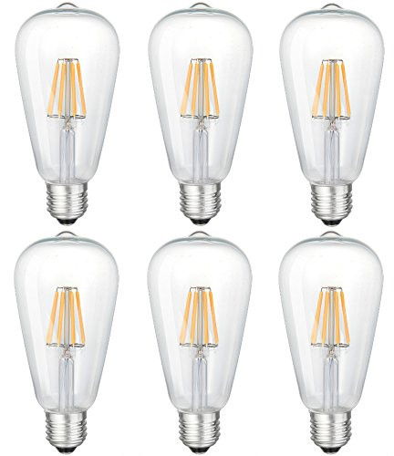 Bulbright 6Pack LED Vintage Edison Bulb ST64/19-6W LED Filament Bulb, E26 Base, Clear Warm White 2700K, LED Edison Bulb 60W Equivalent, 110-120VAC, Dimmable (6)