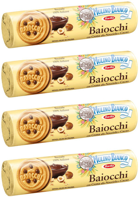 Mulino Bianco: "i Baiocchi" Cookies with cream hazelnut and cocoa 5.92 Oz / 168g, Pack of 4 [ Italian Import ]