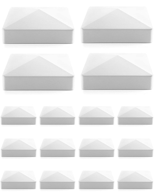 QWORK 16 Pack 5" Vinyl Pyramid Style Fence Post Cap, Vinyl Post Caps, Decorative Mailbox, Lamp Post, Deck, Dock, Piling Caps, Protect Wooden Fence Poles Outdoor, White 5" x 5"