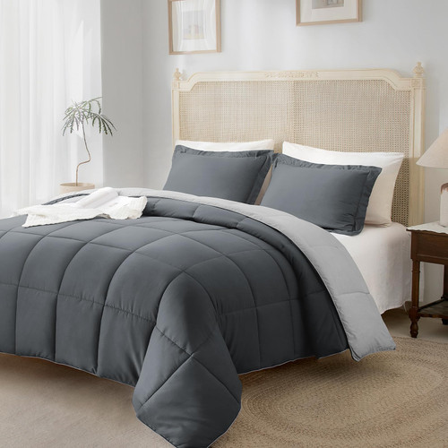 satisomnia Twin Comforter Set Grey, Twin XL Comforter with 1 Pillow Sham, 2 Pieces Lightweight Down Alternative Comforter Set for College Boys Girls