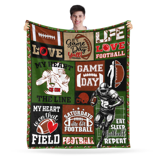 Football Blanket Football Gifts for Boys Men Sports Football Flannel Fleece Blanket Football Lover Gifts American Football Pattern Soft Cozy Throw Blanket Football Team Gifts for Teens Adult 60"x80"