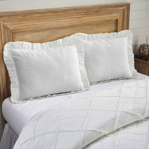 Piper Classics Kathryn Ruffled Standard Pillow Sham, 21" x 27", Soft White Linen-Look Textured Fabric, Vintage Farmhouse, Country Cottage Bedding Piper Classics Kathryn Ruffled Standard Pillow Sham, 21" x 27", Soft White Linen-Look Textured Fabric, Vintage Farmhouse, Country Cottage Bedding