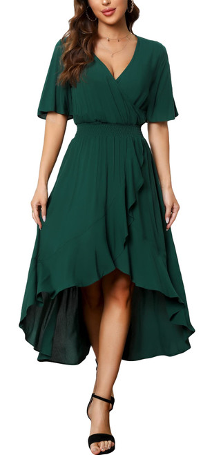 Kormei Women Short Sleeve V Neck Floral High Low Flowy Summer Party Long Maxi Dress L Green#1 Kormei Women Short Sleeve V Neck Floral High Low Flowy Summer Party Long Maxi Dress L Green#1