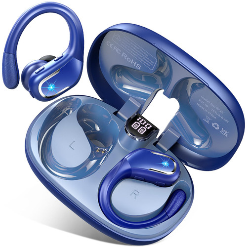 Wireless Earbud, 2023 Sport Wireless Bluetooth 5.3 Earbud with HiFi Stereo, 75H Over Ear Bud with Noise Cancelling Mic, IP7 Waterproof Bluetooth Headphones, LED Display, Button Control, Blue, for Gym Wireless Earbud, 2023 Sport Wireless Bluetooth 5.3 Earbud with HiFi Stereo, 75H Over Ear Bud with Noise Cancelling Mic, IP7 Waterproof Bluetooth Headphones, LED Display, Button Control, Blue, for Gym
