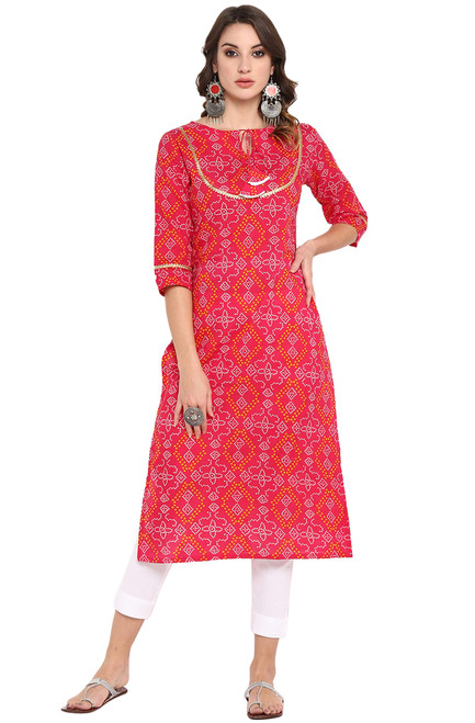 Janasya Indian Women's Pink Pure Cotton Kurta with Pant(SET144-KR-NP-XXL)