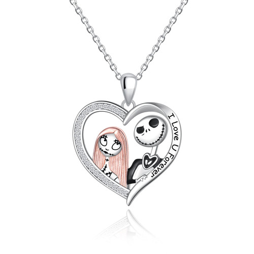 Romantic Jack Sally Nightmare Necklace S925 Sterling Silver Love Heart Pendant I Love You Forever Engraved Jewelry Halloween Christmas Gift for Daughter Girlfriend Romantic Jack Sally Nightmare Necklace S925 Sterling Silver Love Heart Pendant I Love You Forever Engraved Jewelry Halloween Christmas Gift for Daughter Girlfriend