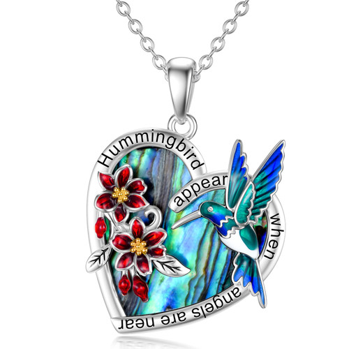 LONAGO Hummingbird Necklace with Abalone Shell, Hummingbird Heart Pendant Necklace 925 Sterling Silver Hummingbirds Necklaces Gifts for Women LONAGO Hummingbird Necklace with Abalone Shell, Hummingbird Heart Pendant Necklace 925 Sterling Silver Hummingbirds Necklaces Gifts for Women