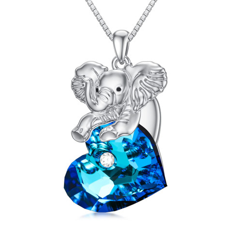 PELOVNY Elephant Necklace 925 Sterling Silver Heart Crystal Elephant Pendant Animal Jewelry Gifts for Women Friends PELOVNY Elephant Necklace 925 Sterling Silver Heart Crystal Elephant Pendant Animal Jewelry Gifts for Women Friends