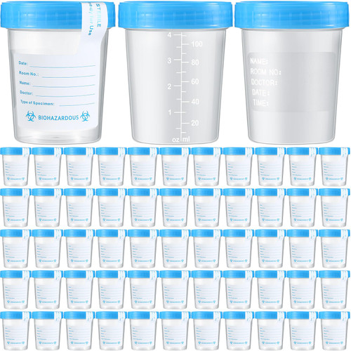 Layhit 120 Pcs Disposable Urine Cups Specimen Cups with Lids Tamper Evident Seal 4oz Specimen Containers Leak Resistant Urine Sample Cups Urine Sample Containers for Testing Pee(Blue)