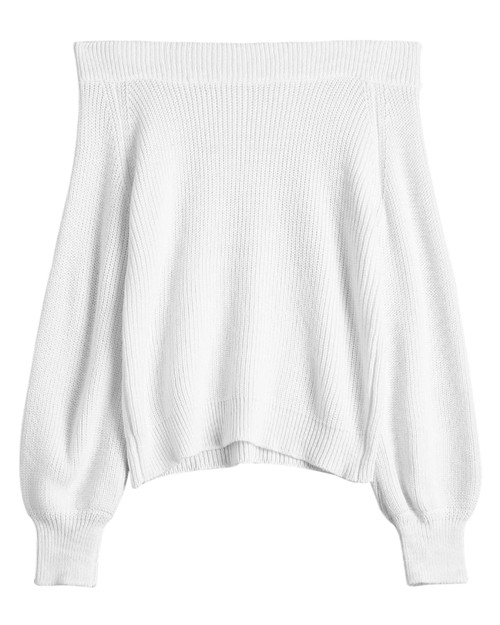 ZAFUL Women Off Shoulder Sweater Long Sleeve Knit Sweater Loose Pullover Jumper Tops(1-White, L)