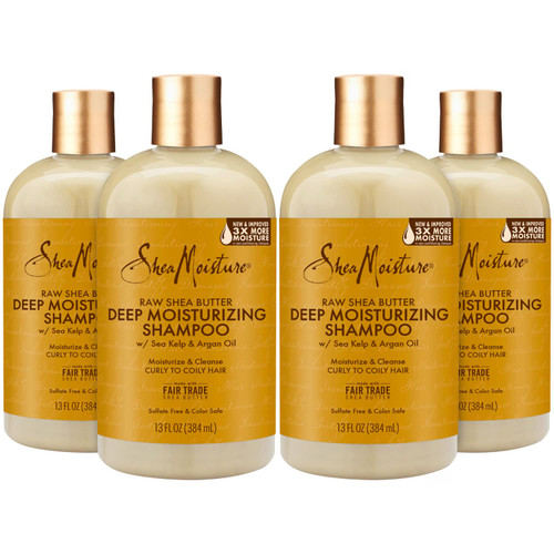 SheaMoisture Raw Shea Butter Shampoo - Deep Moisturizing Shea Shampoo Curly Hair Products, Shea Moisture Shampoo with Sea Kelp & Argan Oil, 13 Oz Ea (Pack of 4)