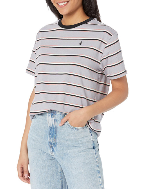Volcom Women's Party Pack Short Sleeve Striped Tee, Moonbeam, Small