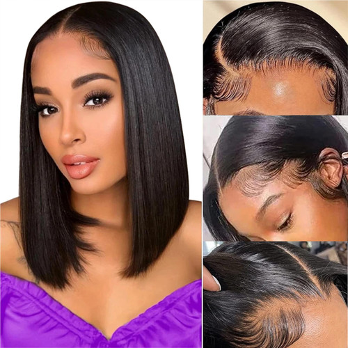 SIYUSI Bob Wig Human Hair 14Inch Bob Lace Front Wigs Human Hair 13x4 HD Lace Front Wigs Pre Plucked with Baby Hair180% Density Short Straight Human Hair Bob Wig