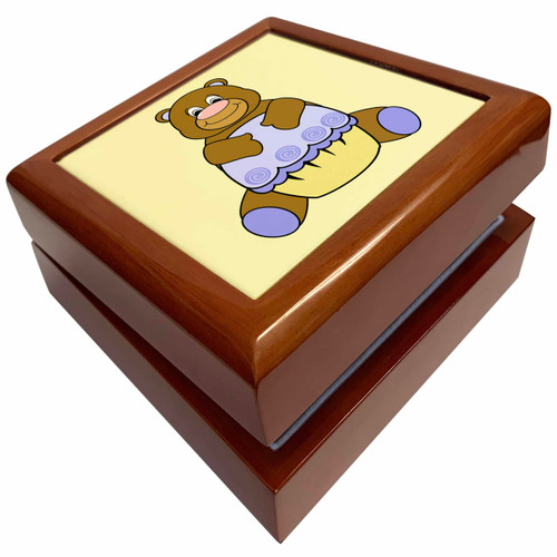 3dRose Brown Bear With Blue Cupcake, Jewelry Box jb-17427-1