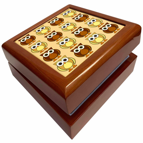 3dRose Cute Brown Owl Print Taupe, Jewelry Box jb-28535-1