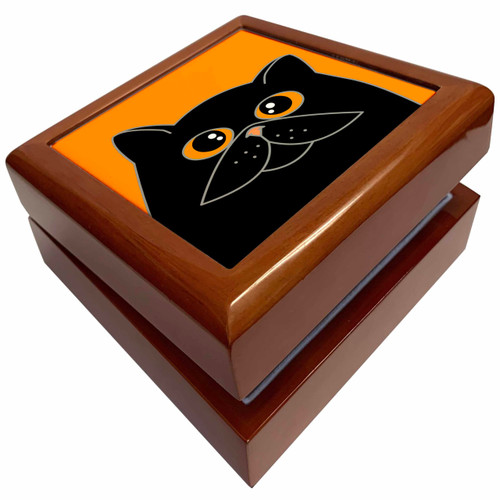 3dRose The Curious Cat Black with Orange Eyes Orange, Jewelry Box jb-31211-1