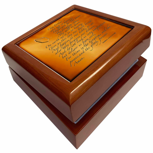 3dRose The Lords Prayer Matthew 6 9 13 Prayer Hands and verse embossed on copper, Jewelry Box jb-32545-1