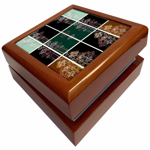 3dRose Flowers on Brown and Turquoise, Jewelry Box jb-38380-1