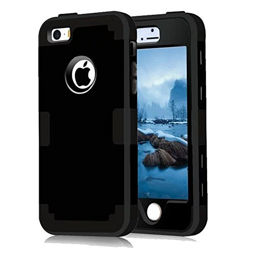 iPhone 5S Case, Phone SE Case, Asstar 3 in 1 Hard PC+ Soft TPU Impact Protection Heavy Duty Shockproof Full-Body Protective Case for Apple iPhone SE / iPhone 5 5S (Black)