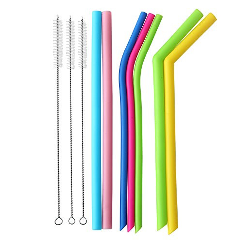 YWQ 10" Silicone Straws for 30 oz Tumbler Yeti/Rtic Complete Bundle by YWQ - Reusable Silicone Straws Set of 7- Brushes Included