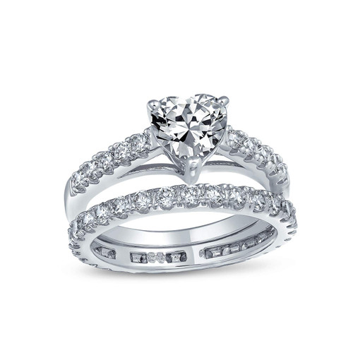 Bling Jewelry Personalized 1CT Cubic Zirconia AAA CZ Romantic Heart Shaped Anniversary Wedding Engagement Ring Pave Band Set For Women .925 Sterling Silver Customizable