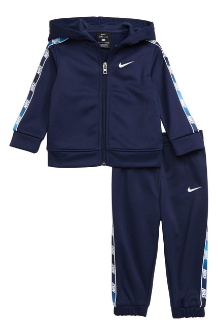Nike Boy`s Therma Fleece Full Zip Hoodie & Jogger Pants 2 Piece Set (Midnight Navy(66F4360U90)/White, 12 Months)