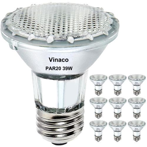 Vinaco PAR20 Flood Light Bulb, 9 Pack PAR20 Flood 39W 120V 480 Lumens (PAR20 50W Equivalent), Long Lifespan Halogen 39W PAR20 Dimmable with Warm White 2800K, PAR20 Halogen Flood Light with PAR20 E26