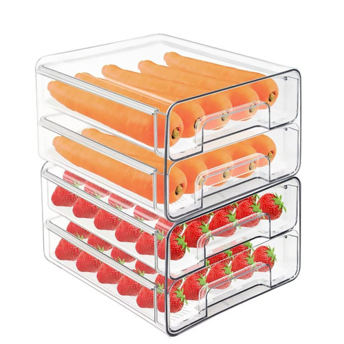 YouLike 2pack Stackable Fridge Drawers Pull Out Bins for Refrigerator Organizer Clear Food Storage Container Set With Drain for Pantry Kitchen Cabinet Office Organization