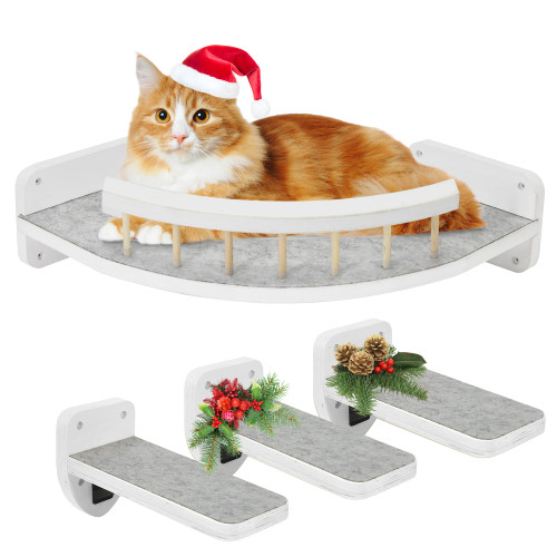 Cat Hammock Cat Wall Shelves with 3 Steps, Cat Shelves and Perches for Wall, Cat Wall Furniture Cat Climbing Shelf, Cat Scratching Post Cat Wall Shelf for Indoor with Plush Covered, Gift for Cat