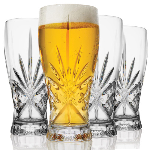 Godinger Beer Glasses, Pilsner Beer Glasses, Large Beer Pint Glass Drinking Glasses - Dublin Collection, Set of 4
