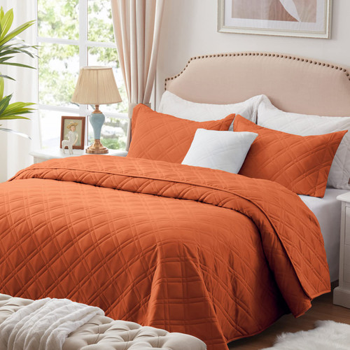 COZYART Burnt Orange Quilt Set Full/Queen Size, Rust Bedspread Quilt Sets Soft Lightweight Quilted Coverlet Bedding Sets for All Season, 3 Pieces, 1 Quilt 2 Pillow Shams