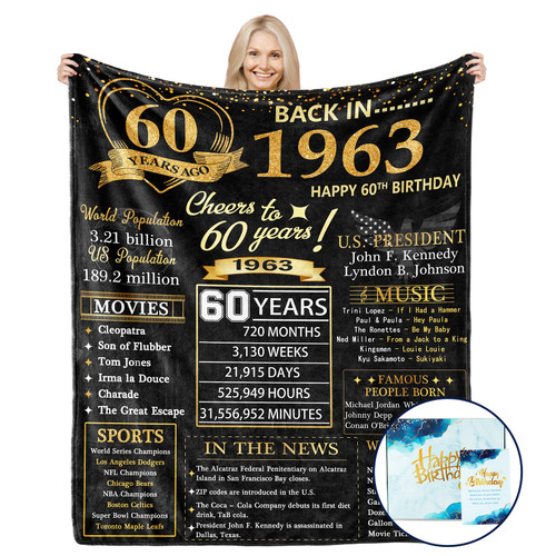 60th Birthday Gifts for Women Men, 60th Birthday Blanket with Gift Box, Gifts for 60 Year Old Women Men, 60th Birthday Decorations Women Men, Happy 1963 60 th Birthday Gifts for Her Him or Friends 60th Birthday Gifts for Women Men, 60th Birthday Blanket with Gift Box, Gifts for 60 Year Old Women Men, 60th Birthday Decorations Women Men, Happy 1963 60 th Birthday Gifts for Her Him or Friends