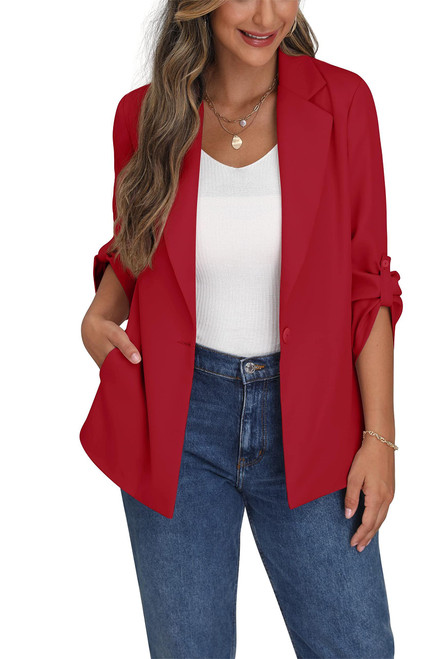 GRECERELLE Womens Casual Blazers Long Sleeve Lapel Open Front Work Office Jacket with Pockets(8, Red) GRECERELLE Womens Casual Blazers Long Sleeve Lapel Open Front Work Office Jacket with Pockets(8, Red)