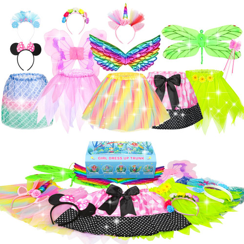 Jeowoqao Little Girl Dress Up Costumes Pretend Play Costumes Princess Role Play 13pc Unicorn Mouse Costume for Toddler Age 3-6 Years