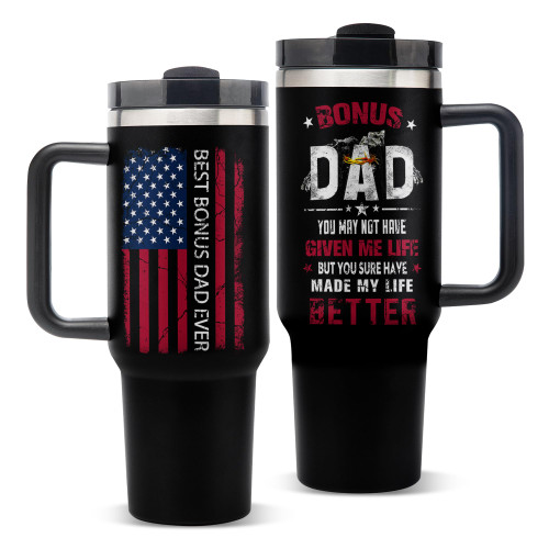 Best Dad Bonus Gift, Funny Gift for Bonus Dad Step Dad, Bonus Dad Gift Idea for Birthday Christmas, Bonus Dad 40Oz Tumbler with Handle And Straw Lid, Bonus Dad Insulated Coffee Tumbler Cup Gift