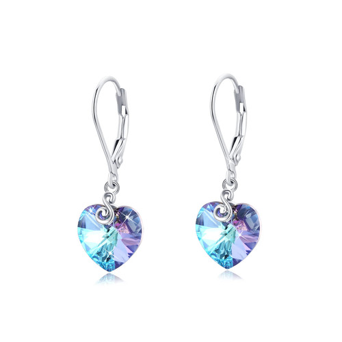 Sterling Silver Leverback Drop Earring with Austrian Crystal Hypoallergenic Heart Dangle Earrings for Sensitive Ears Jewelry Gift for Women Girls