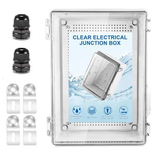 Electrical Junction Box,Clear Cover Electrical Boxes,IP67 Waterproof Electrical Enclosure with ABS Hinged Cover with Mounting Plate,Wall Bracket(11"x7.5"x5.5"?