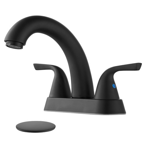 Cinwiny 4 Inch Centerset Bathroom Sink Faucet Deck Mounted Matte Black SUS304 2 Handles Lavatory Faucet Mixer Tap with Pop up Drain Stopper