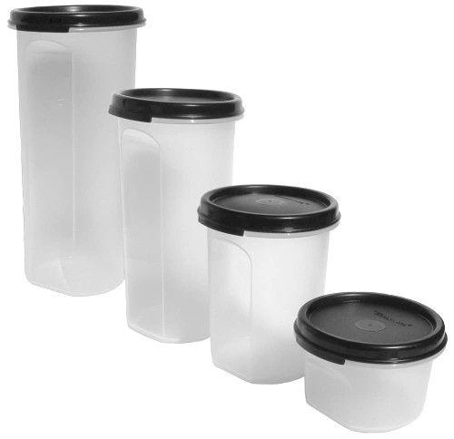 Tupperware Modular Mates Round Containers Set of 4 Sizes Black Seals