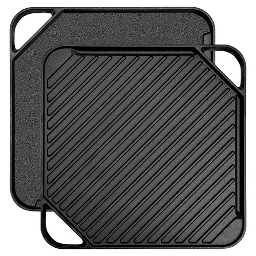 Flavehc 10 Inch Cast Iron Griddle for Gas Grill, Cast Iron Griddle Pan for Stove Top, Reversible Cast Iron Griddle for Grill, 2 Set