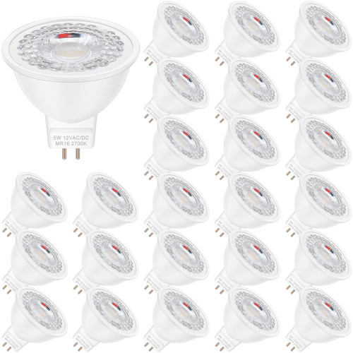 Retisee 24 Pcs MR16 LED Bulbs 50W Halogen Equivalent Lighting LED Light Bulb 2700K Warm White GU5.3 12V 5W Spotlight Bulb Non Dimmable Halogen Spotlight Replacement for Landscape Accent Track Lighting