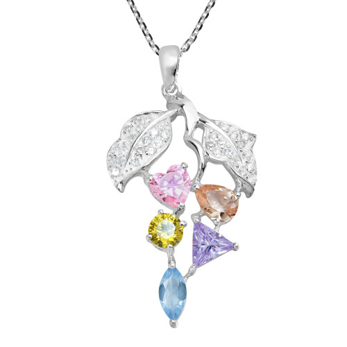 AeraVida Colorful Cluster Mixed Shape Pink Heart Cubic Zirconia .925 Sterling Silver Pendant Necklace